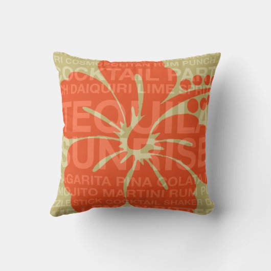 夏はカクテルおよびハイビスカスの枕を言い表わします クッション (裏面)