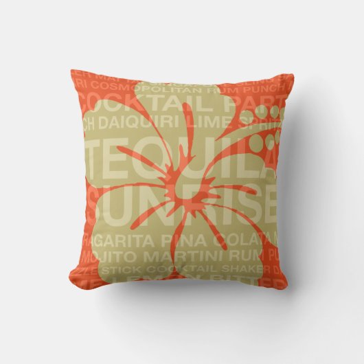 夏はカクテルおよびハイビスカスの枕を言い表わします クッション (正面)