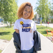 夏はネイビー来ブルーの黄色いフォントピンクの花 Tシャツ