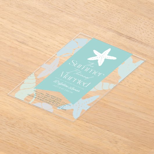 夏はヒトデ結婚したブライダルシャワー アクリル招待状 (レイダウン)