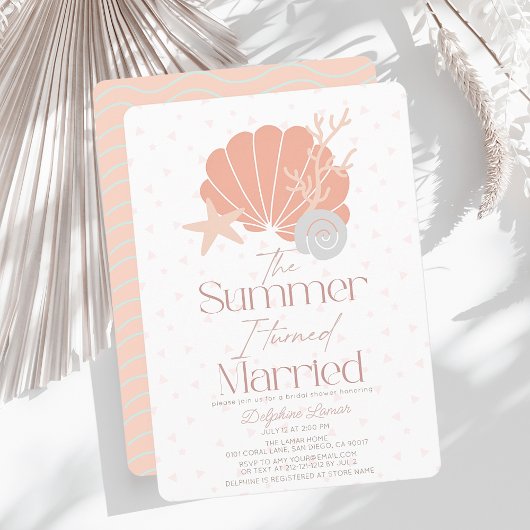 夏はピンク結婚したブライダルシャワー 招待状