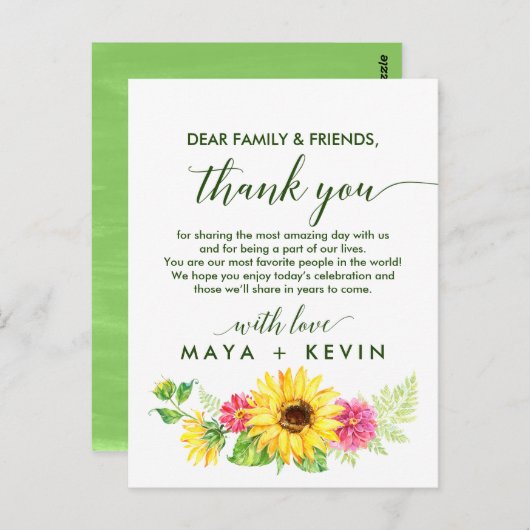 夏ひまわりサンフラワーありがとう披露宴カード ポストカード (正面/裏面)