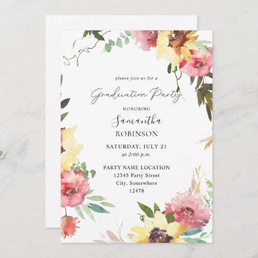 夏ひまわりフローラ卒業パーティー 招待状 (正面/裏面)