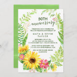 夏ひまわりリース結婚50周年記念 招待状<br><div class="desc">今年の夏のひまわりリース50周年結婚記念カードは、春や夏の記念パーティーに最適だ。このデザインは、明るい黄色のヒマワリとピンクのガーベラの花を持つフローラの緑のリースを備えている。</div>
