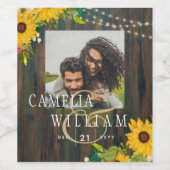 夏ひまわり素朴の木結婚の花 ワインラベル (シングルラベル)