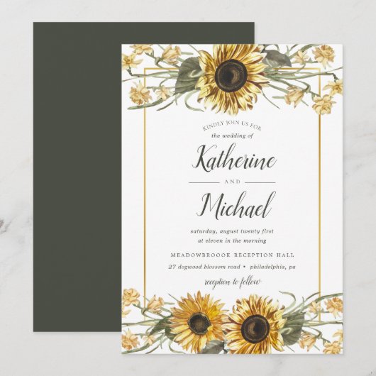 夏ひまわり結婚の花 招待状 (正面/裏面)