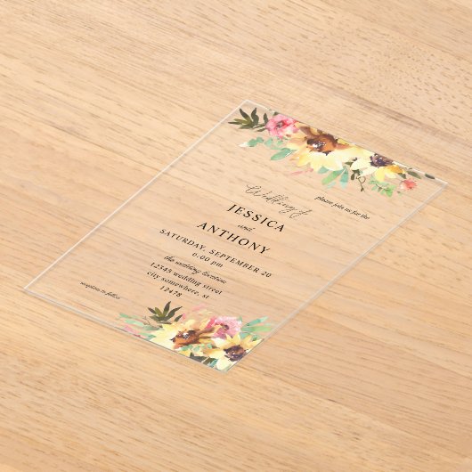 夏ひまわり結婚フローラ アクリル招待状 (レイダウン)