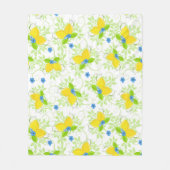 夏らしい白と黄色のレモンの花柄 フリースブランケット (正面)