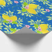 夏らしい青と黄色のレモンの花柄 ラッピングペーパー (角)