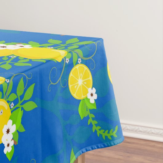 夏らしい青と黄色のレモン 花柄 テーブルクロス (インサイチュ)