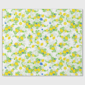 夏らしい青と黄色のレモン 花柄 ラッピングペーパー (フラット)