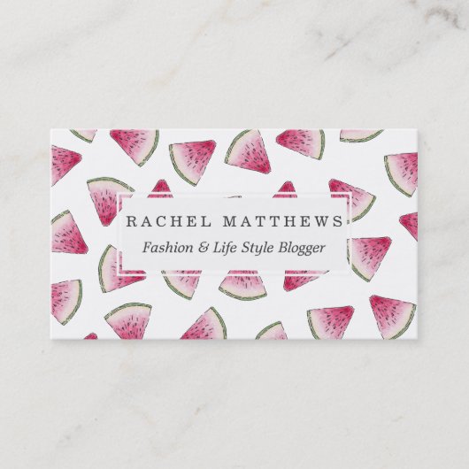 夏らしでかわいい水彩画のスイカはパターンをスライスします 名刺 (正面)