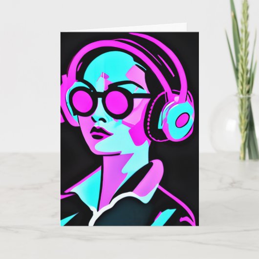 夏をおもしろいする AI Art クール Lady in Headphones | AI Art L カード (正面)