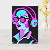 夏をおもしろいする AI Art クール Lady in Headphones | AI Art L カード (黄色い花)