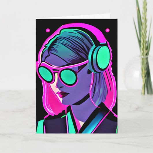 夏をおもしろいする | AI Art Women in Headphones カード (正面)