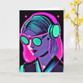 夏をおもしろいする | AI Art Women in Headphones カード (黄色い花)