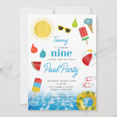 夏をテーマにしたキッズプール誕生日パーティー 招待状 (正面)