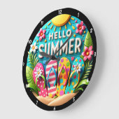 夏をテーマにしたビーチサンダルとデコ鮮やかレーション ラージ壁時計 (傾斜)