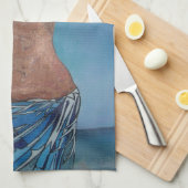 夏を楽しむ帽子とサロンを着た女性 キッチンタオル (四つ折り)