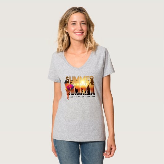 夏を楽しもう | 女性用Vネック Tシャツ (正面フル)