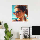 夏を過素晴らしごす |美しい女性ビーチ ポスター (ホームオフィス)