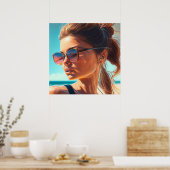 夏を過素晴らしごす |美しい女性ビーチ ポスター (キッチン)