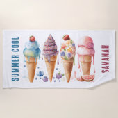 夏アイスカラフルクリームコーン ビーチタオル (正面)