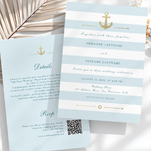 夏アクア航海のQR RSVPオールインワン結婚ズ 招待状