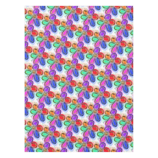 夏アート水色の花 テーブルクロス (正面)