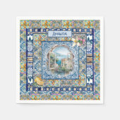 夏イタリアンフローラ青瓦シトラスモノグラム スタンダードカクテルナプキン (正面)