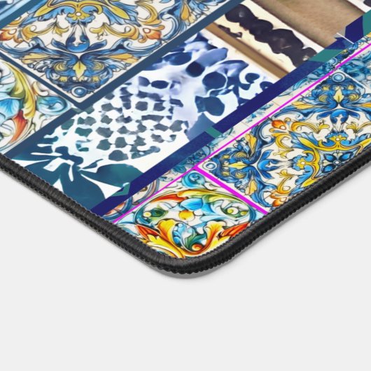 夏イタリアンフローラ青瓦シトラスモノグラム デスクマット (コーナー)