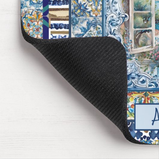 夏イタリアンフローラ青瓦シトラスモノグラム マウスパッド (コーナー)