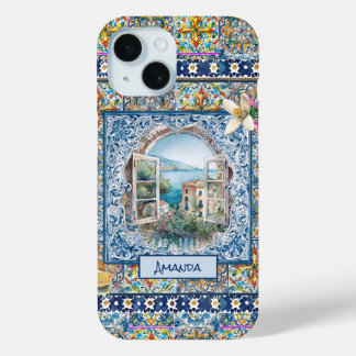 夏イタリアンフローラ青瓦シトラスモノグラム iPhone 15ケース