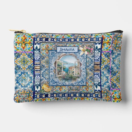 夏イタリアンフローラ青瓦シトラスモノグラムd アクセサリーポーチ (正面)