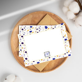 夏エレガントの野草模様モノグラムの ノートカード