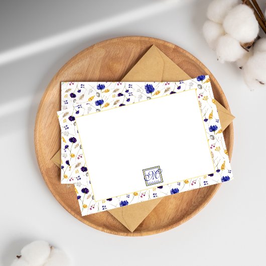 夏エレガントの野草模様モノグラムの ノートカード