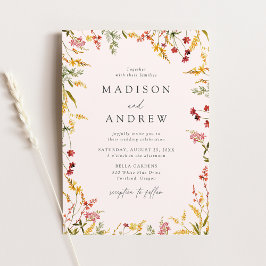 夏エレガントの野草花枠赤面結婚ズ 招待状