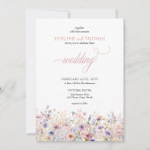 夏エレガントピンク紫ワイルドフラワーボホ 招待状 (正面)