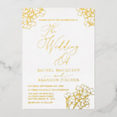 夏エレガントフローラホワ結婚イトの実在金ゴールド 箔招待状 (正面)