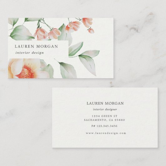 夏エレガントフローラ水色名刺 名刺 (正面/裏面)