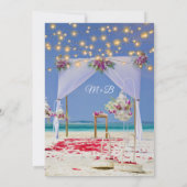 夏エレガント日没ストリングライトビーチ結婚式 招待状 (裏面)