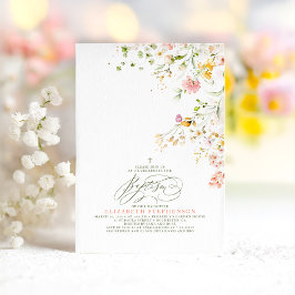 夏エレガント草木野花バプテスマ 招待状