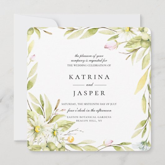 夏エレガント野草植物学結婚院 招待状 (正面)