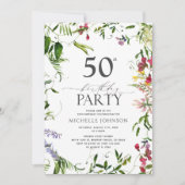 夏エレガント野草水彩50誕生日 招待状 (正面)