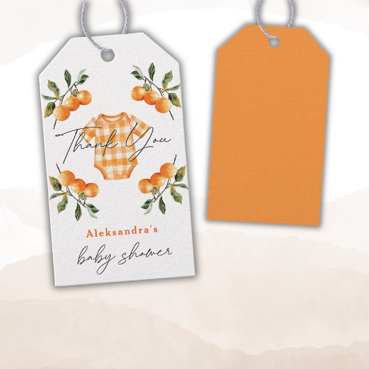 夏オレンジかわいいボディスーツありがとう ギフトタグ