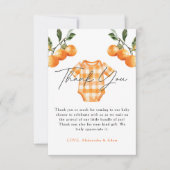 夏オレンジかわいいボディスーツ赤ちゃんシャワー サンキューカード (正面)