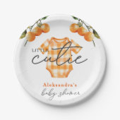 夏オレンジかわいいボディスーツ赤ちゃんシャワー ペーパープレート (正面)