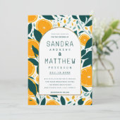 夏オレンジの果実植物結婚の葉 招待状 (スタンド正面)