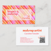 夏オレンジレッドブライトピンクストライプ色アートパターン 名刺 (正面/裏面)