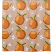 夏オレンジ果実の小さな白い花模様 シャワーカーテン (正面)